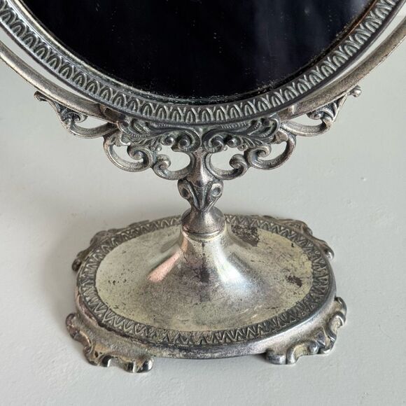Italian Die Cast Ornate Brass Table Swing Mirror In Silver Finish - Picture 3 of 9